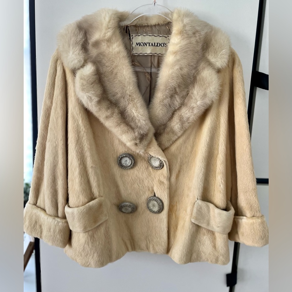Vintage Montaldo’s Champagne Fur Coat—Size Medium